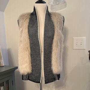 Banana Republic Black and Cream Fur Vest